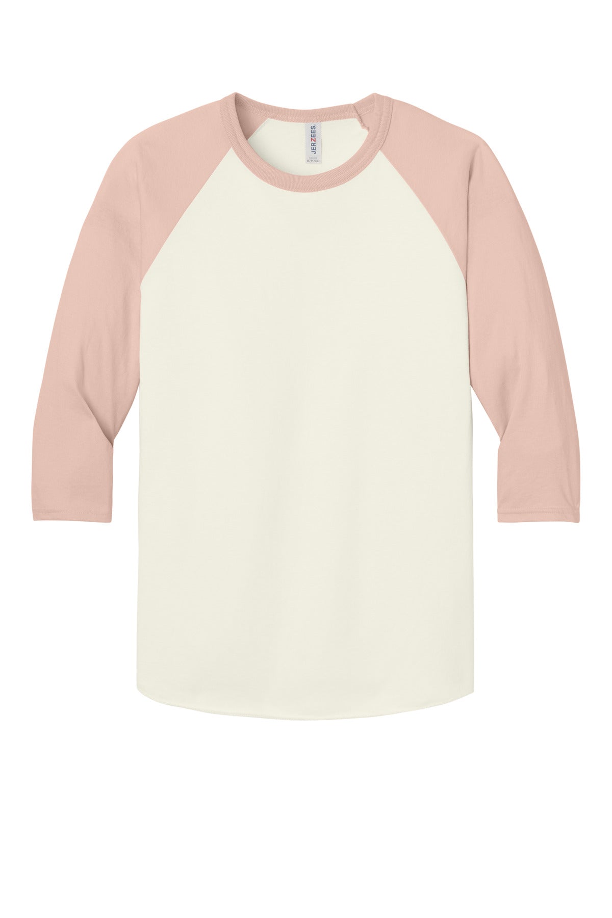 Jerzees Unisex Premium Blend Combed Ring Spun 3/4-Sleeve Raglan - Sweet Cream Heather/ Blush Pink