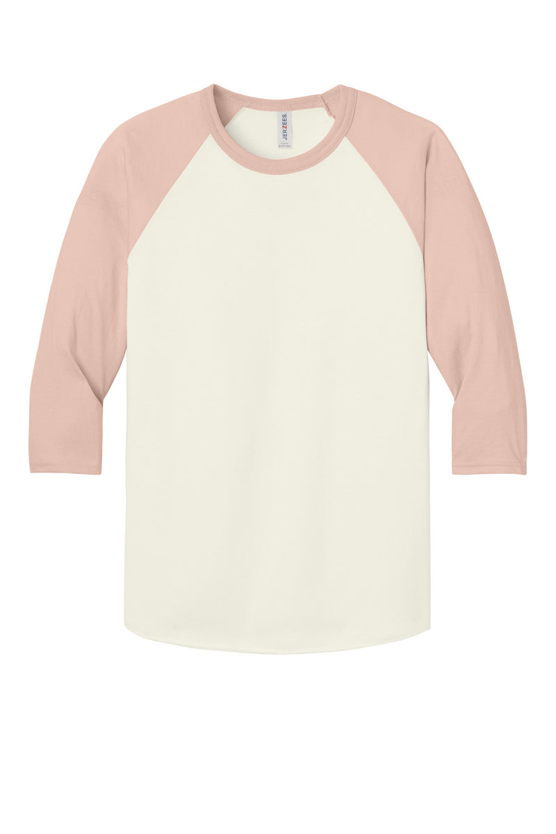 Jerzees Unisex Premium Blend Combed Ring Spun 3/4-Sleeve Raglan - Sweet Cream Heather/ Blush Pink