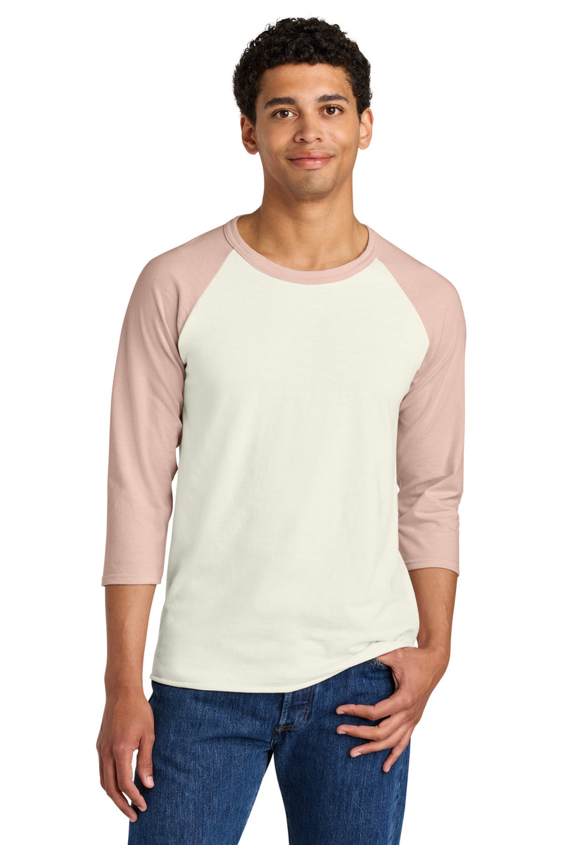 Jerzees Unisex Premium Blend Combed Ring Spun 3/4-Sleeve Raglan - Sweet Cream Heather/ Blush Pink