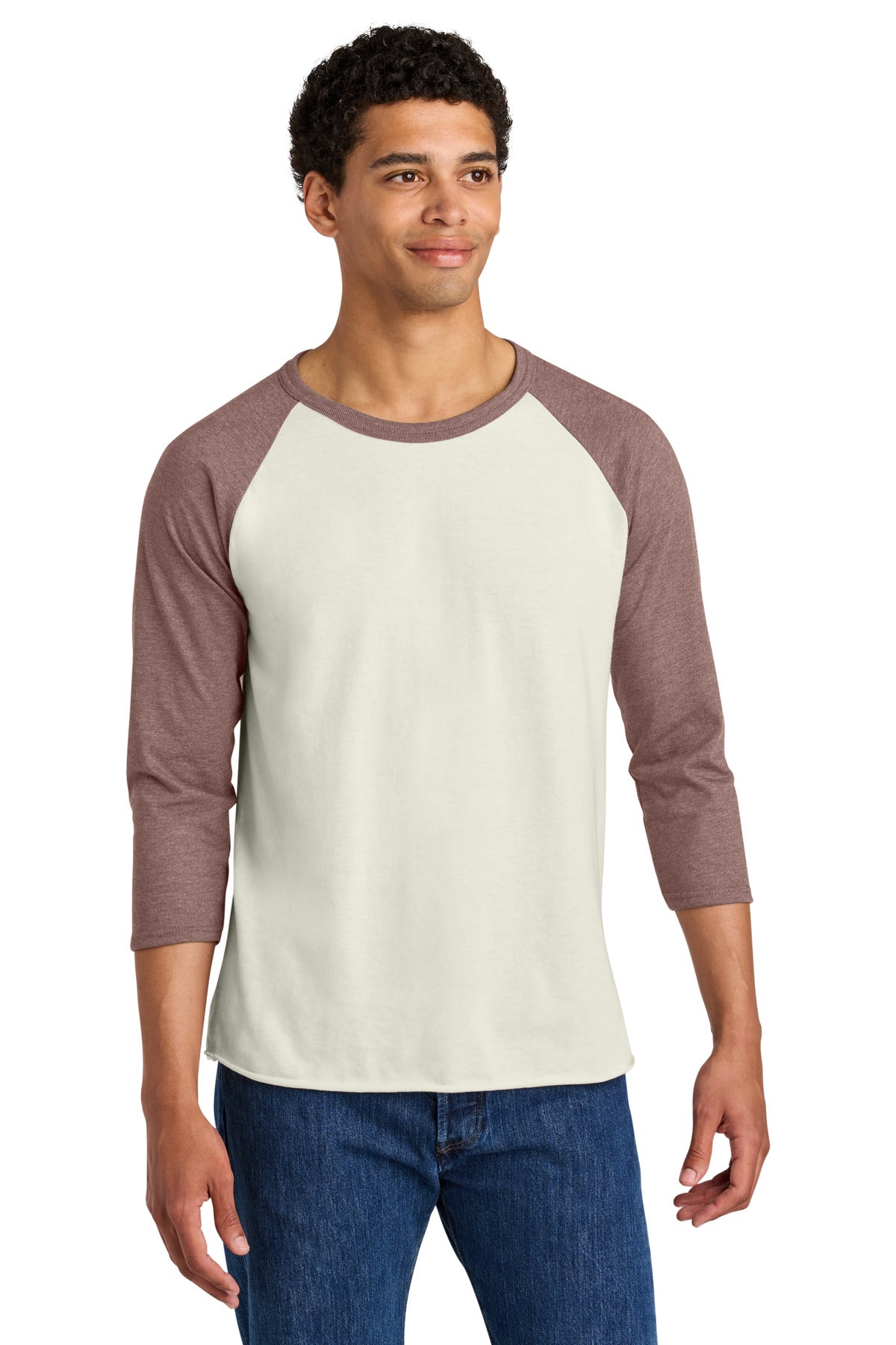 Jerzees Unisex Premium Blend Combed Ring Spun 3/4-Sleeve Raglan - Sweet Cream Heather/ Heather Mauve