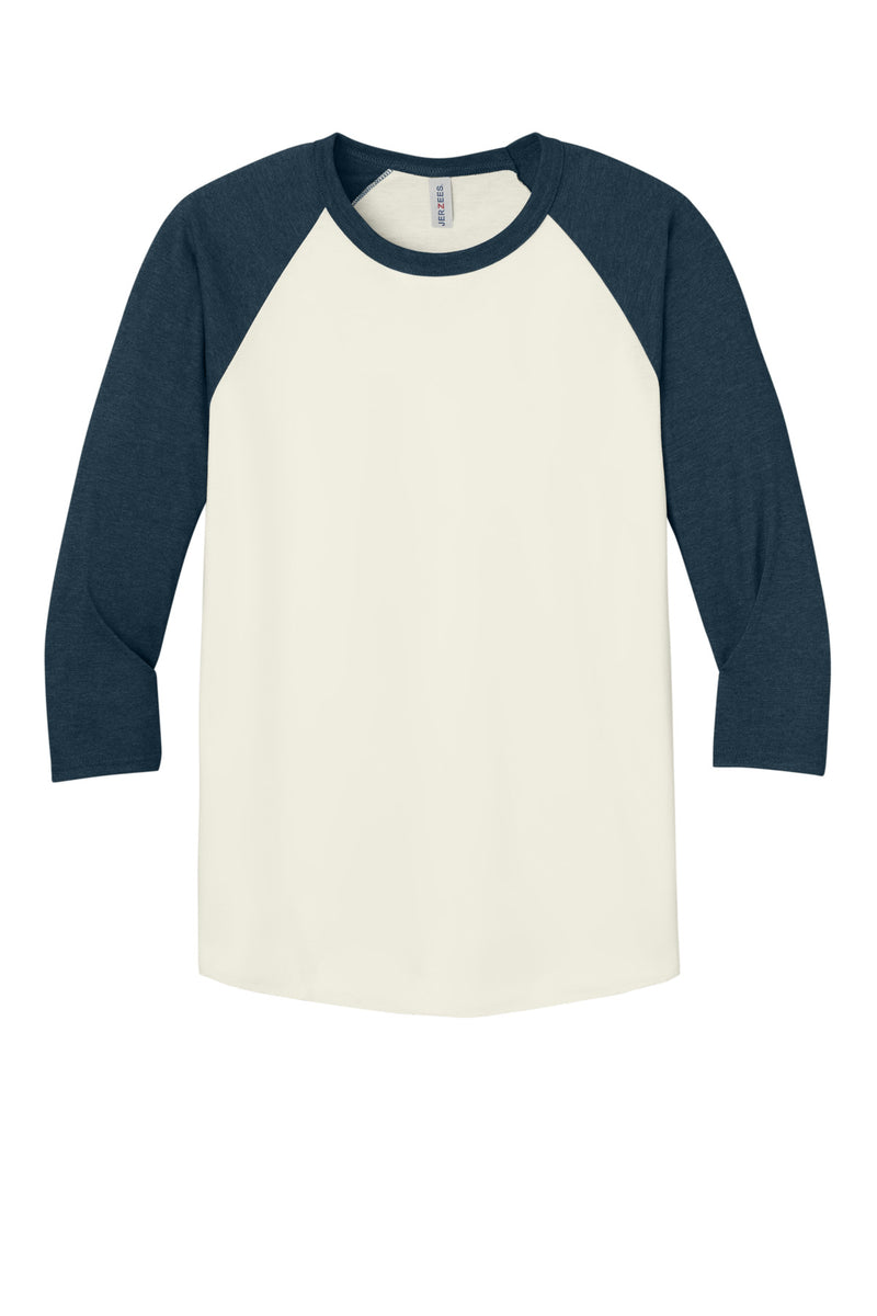 Jerzees Unisex Premium Blend Combed Ring Spun 3/4-Sleeve Raglan - Sweet Cream Heather/ Indigo Heather