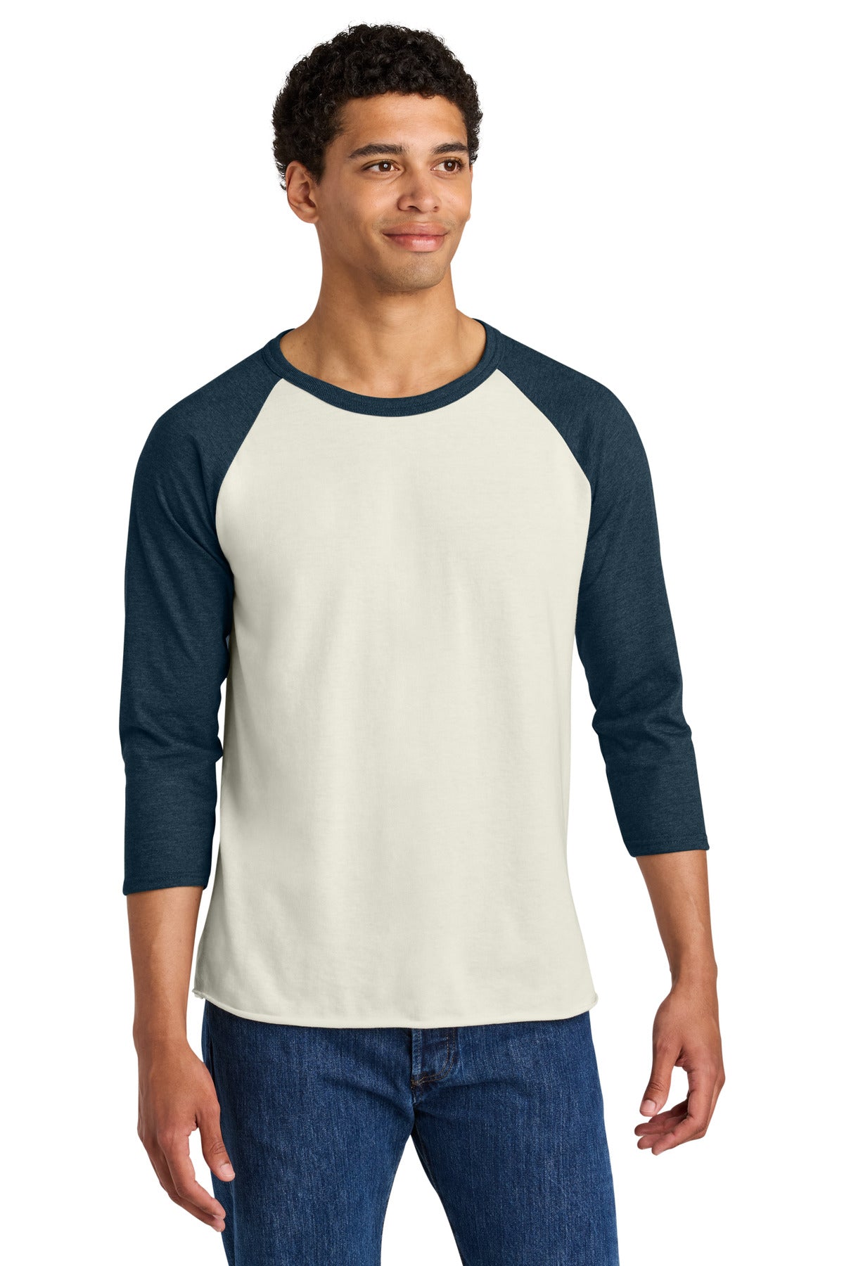 Jerzees Unisex Premium Blend Combed Ring Spun 3/4-Sleeve Raglan - Sweet Cream Heather/ Indigo Heather