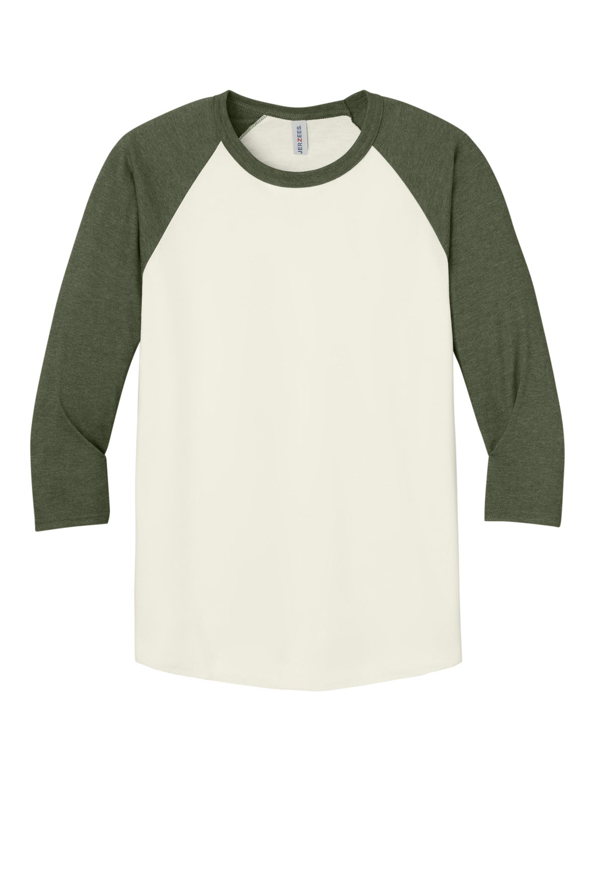Jerzees Unisex Premium Blend Combed Ring Spun 3/4-Sleeve Raglan - Sweet Cream Heather/ Military Green Heather