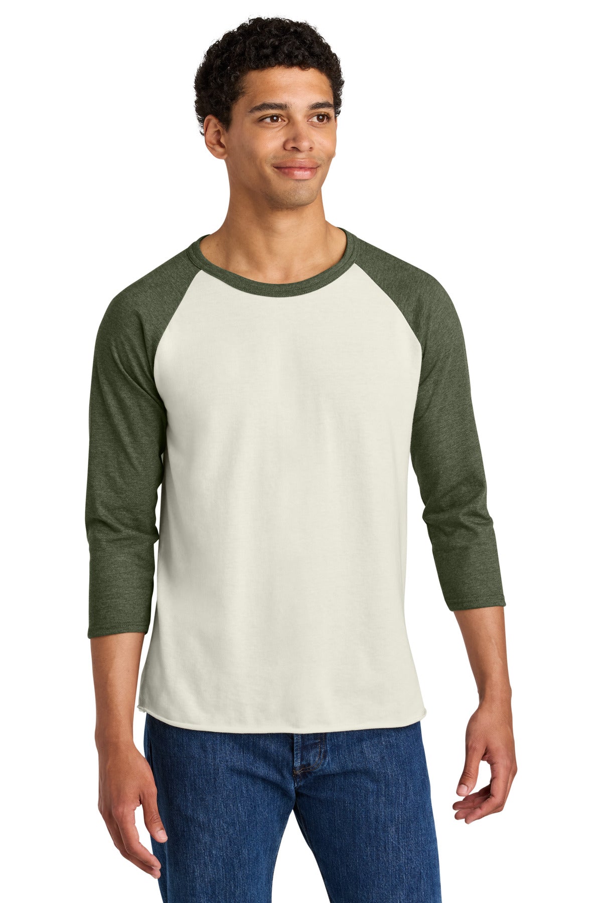 Jerzees Unisex Premium Blend Combed Ring Spun 3/4-Sleeve Raglan - Sweet Cream Heather/ Military Green Heather