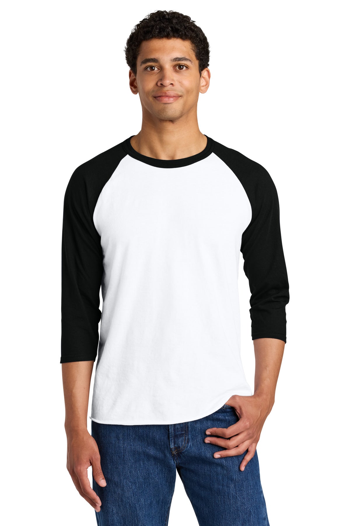Jerzees Unisex Premium Blend Combed Ring Spun 3/4-Sleeve Raglan - White/ Black Ink