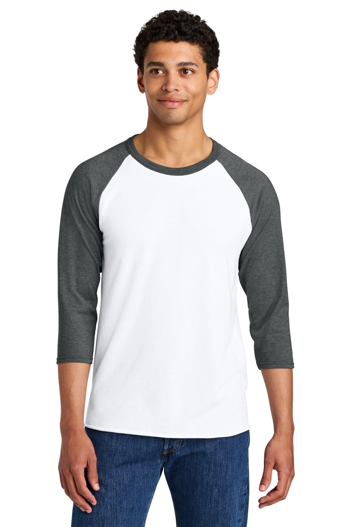 Jerzees Unisex Premium Blend Combed Ring Spun 3/4-Sleeve Raglan - White/ Charcoal Heather