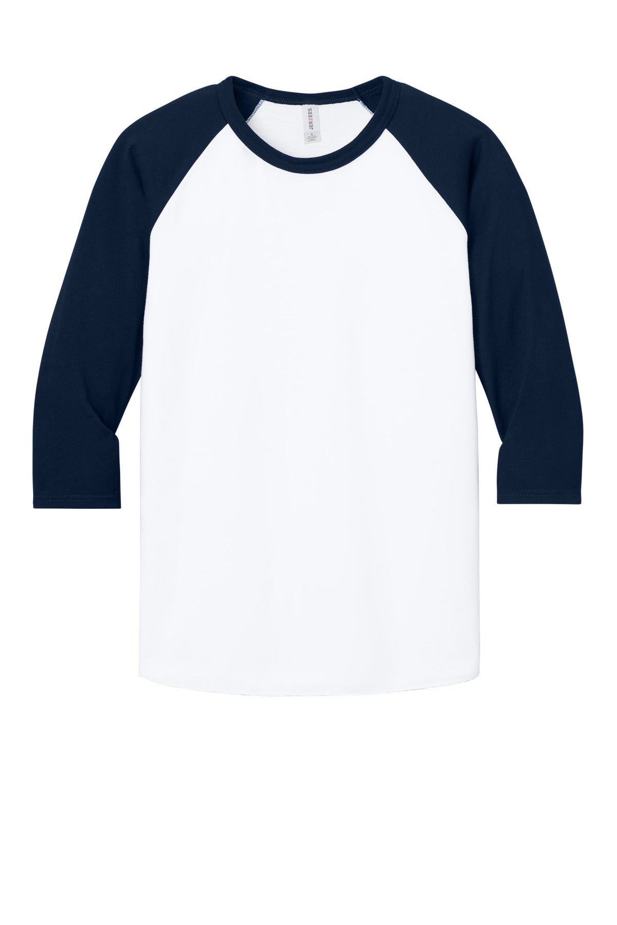 Jerzees Unisex Premium Blend Combed Ring Spun 3/4-Sleeve Raglan - White/ J. Navy