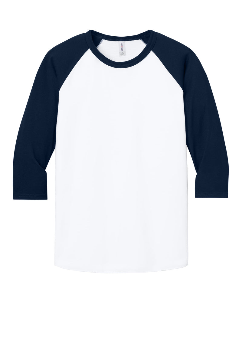 Jerzees Unisex Premium Blend Combed Ring Spun 3/4-Sleeve Raglan - White/ J. Navy