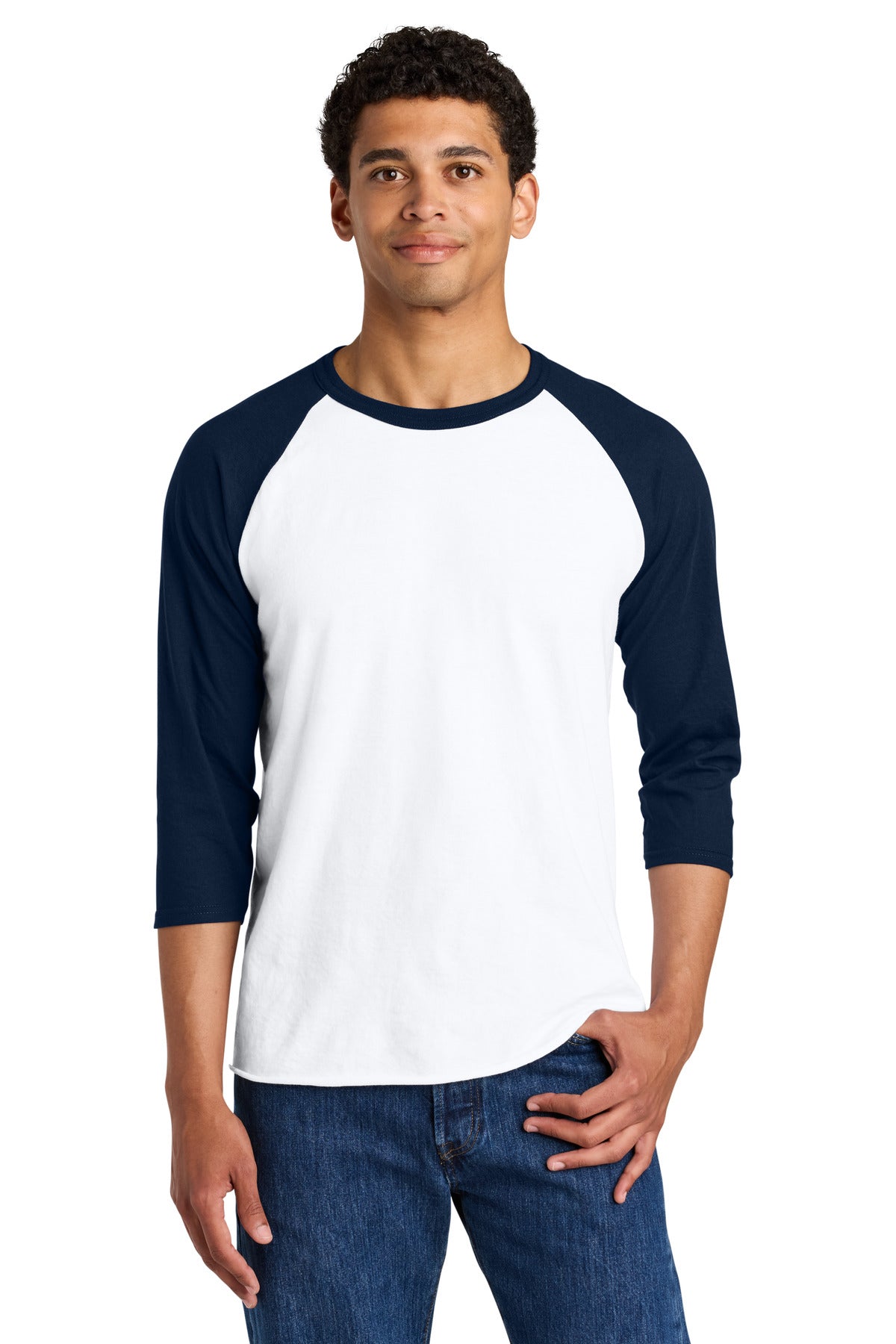 Jerzees Unisex Premium Blend Combed Ring Spun 3/4-Sleeve Raglan - White/ J. Navy