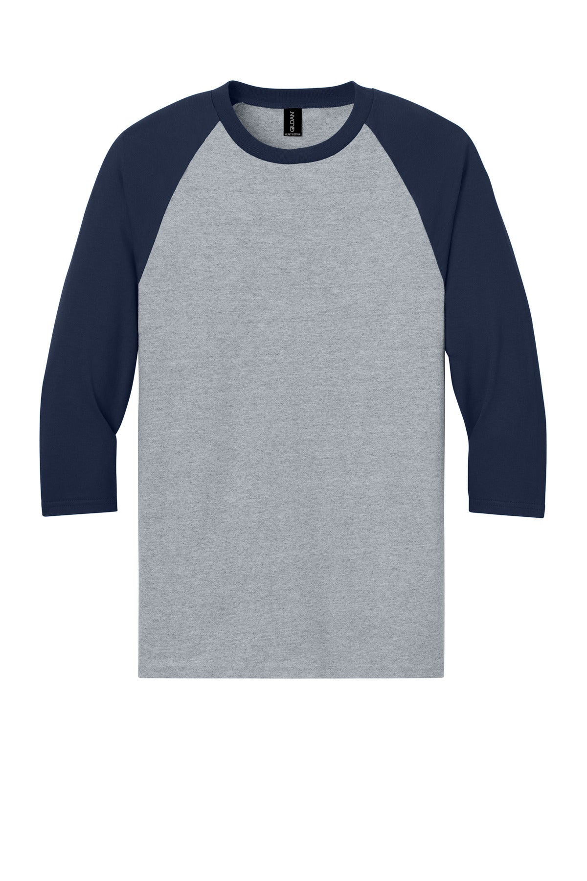 Gildan Heavy Cotton 3/4-Sleeve Raglan T-Shirt - Sport Grey Trim Navy