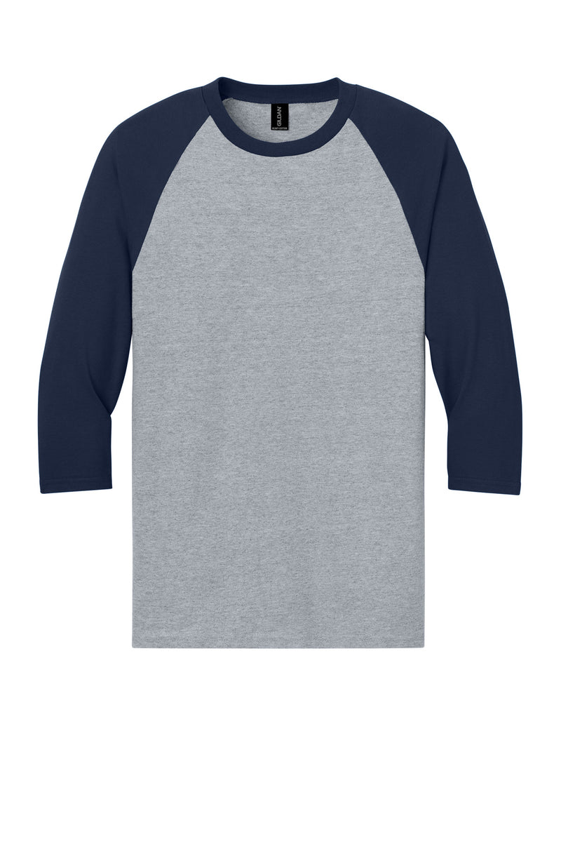 Gildan Heavy Cotton 3/4-Sleeve Raglan T-Shirt - Sport Grey Trim Navy