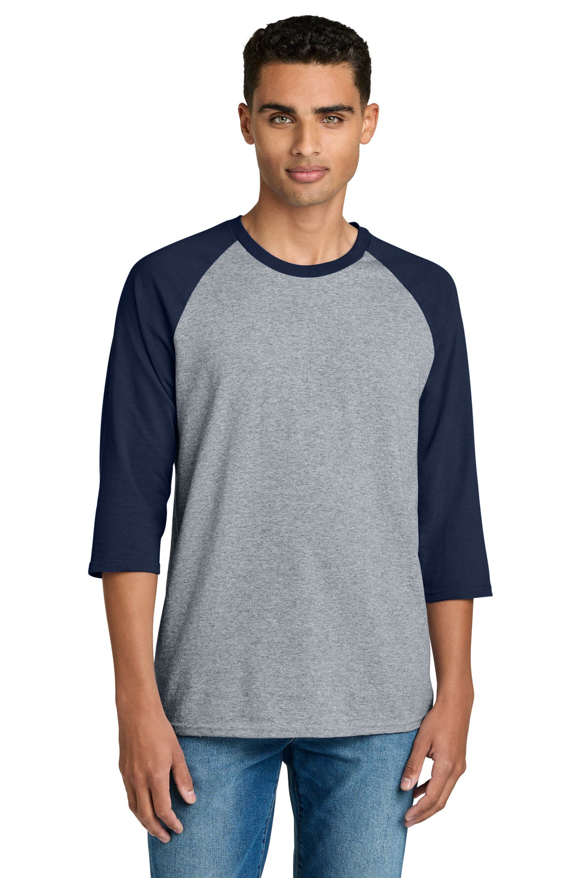 Gildan Heavy Cotton 3/4-Sleeve Raglan T-Shirt - Sport Grey Trim Navy