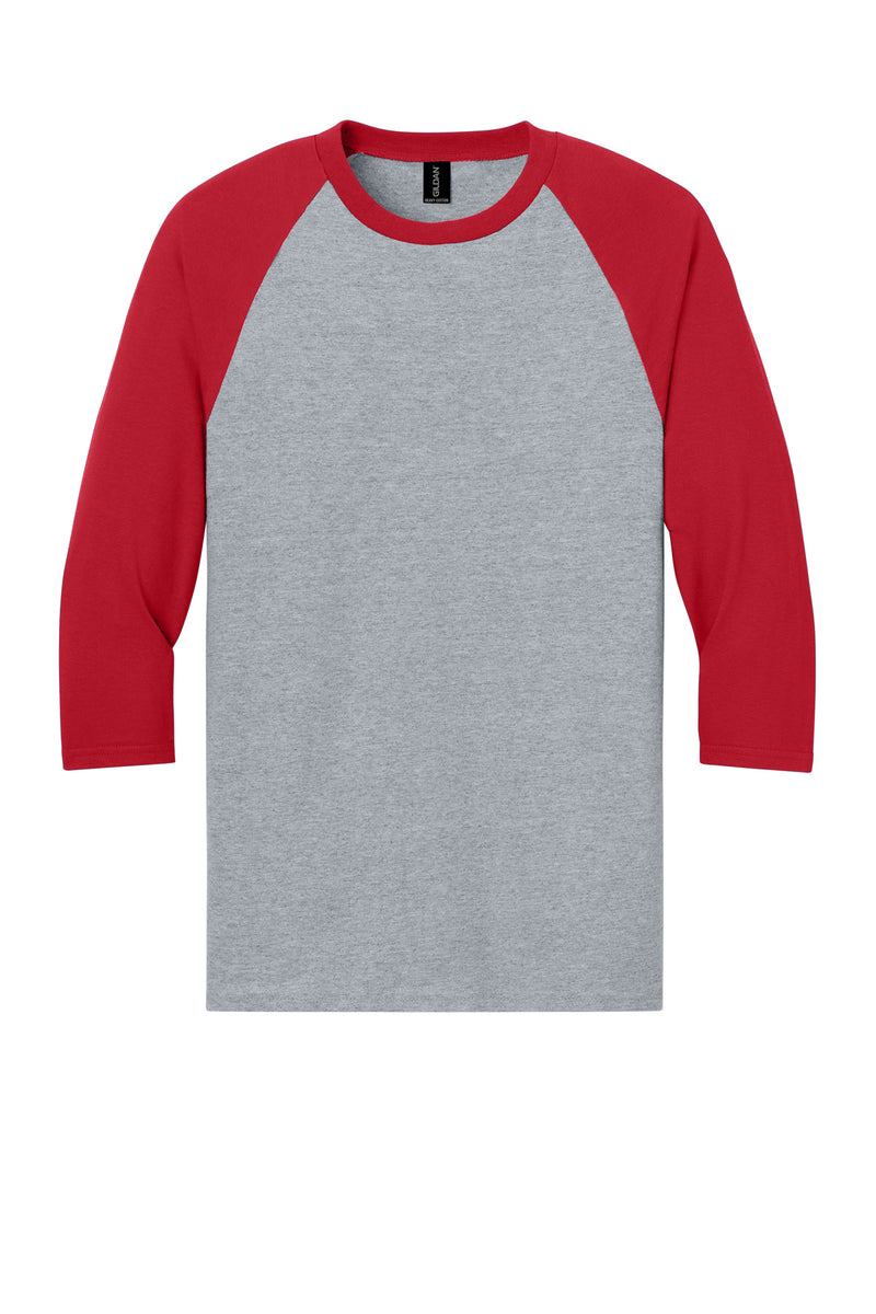 Gildan Heavy Cotton 3/4-Sleeve Raglan T-Shirt - Sport Grey Trim Red