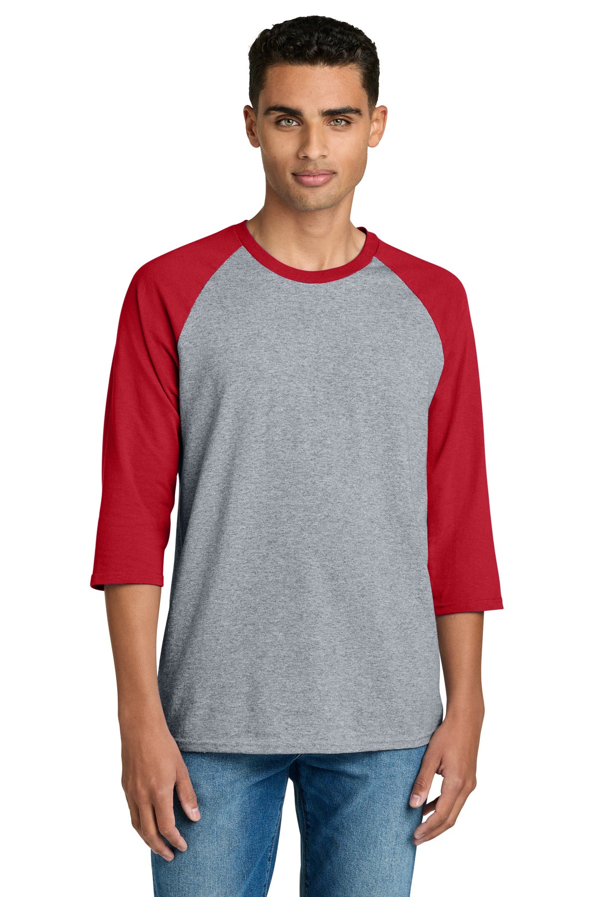 Gildan Heavy Cotton 3/4-Sleeve Raglan T-Shirt - Sport Grey Trim Red