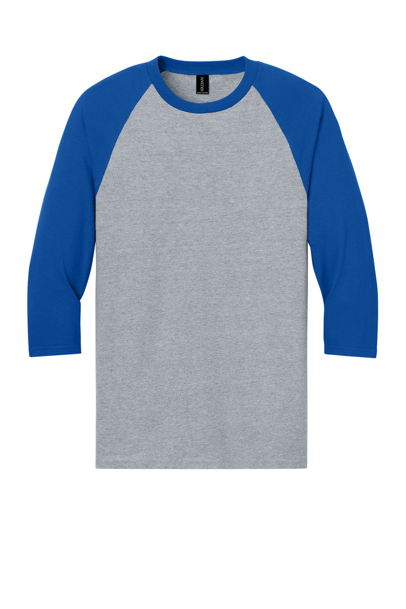 Gildan Heavy Cotton 3/4-Sleeve Raglan T-Shirt - Sport Grey Trim Royal