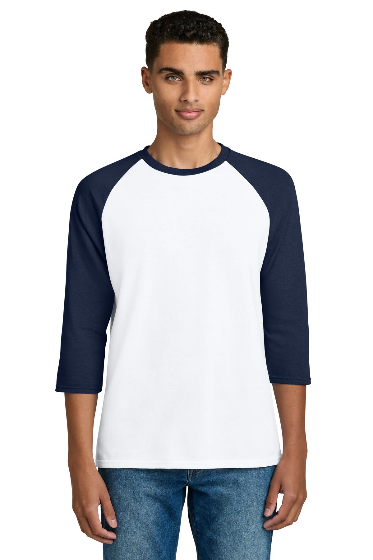 Gildan Heavy Cotton 3/4-Sleeve Raglan T-Shirt - White/ Navy