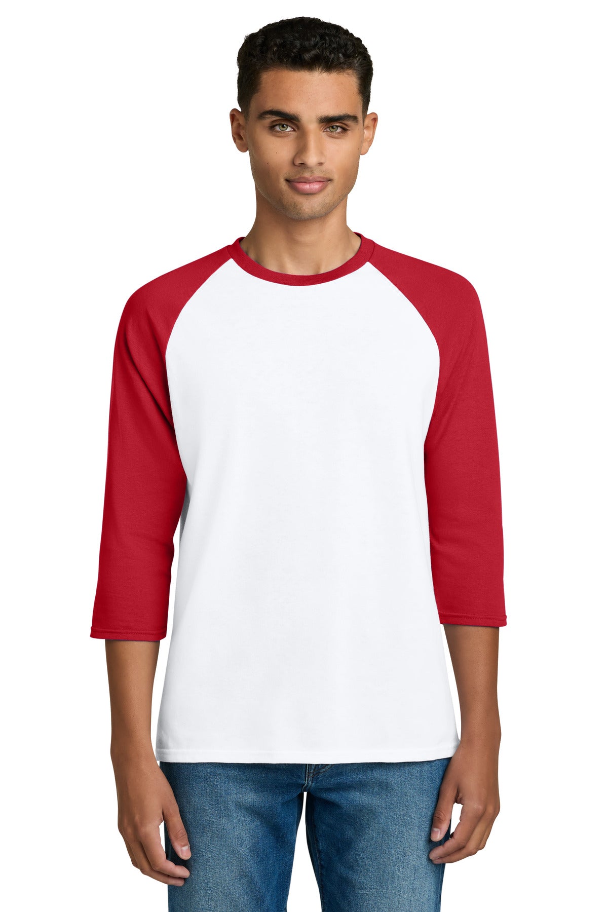 Gildan Heavy Cotton 3/4-Sleeve Raglan T-Shirt - White/ Red