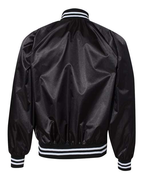 Unisex Satin Baseball Jacket Striped Trim - Black/ White