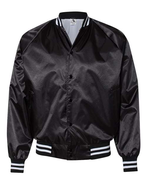 Unisex Satin Baseball Jacket Striped Trim - Black/ White