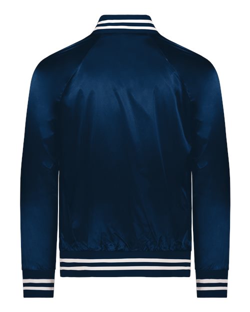 Unisex Satin Baseball Jacket Striped Trim - Navy/ White