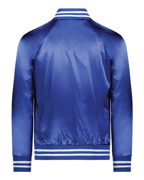 Unisex Satin Baseball Jacket Striped Trim - Royal/ White