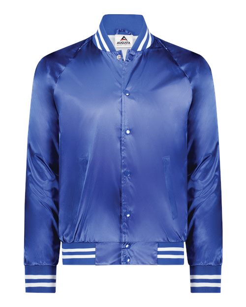 Unisex Satin Baseball Jacket Striped Trim - Royal/ White