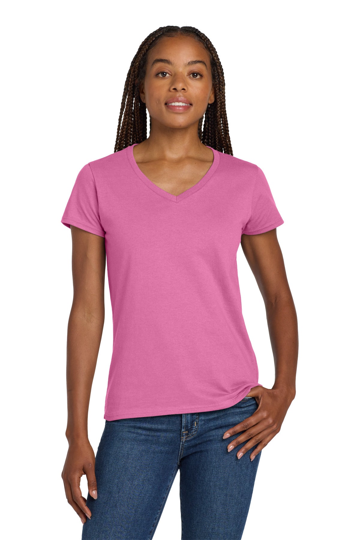 Gildan Women's Heavy Cotton 100% Cotton V-Neck T-Shirt - Azalea