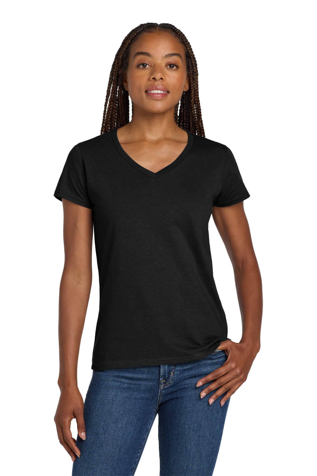Gildan Women's Heavy Cotton 100% Cotton V-Neck T-Shirt - Black
