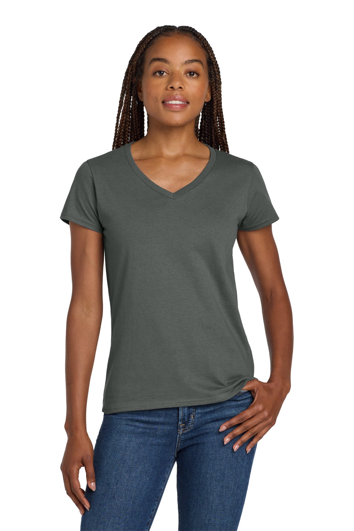 Gildan Women's Heavy Cotton 100% Cotton V-Neck T-Shirt - Charcoal