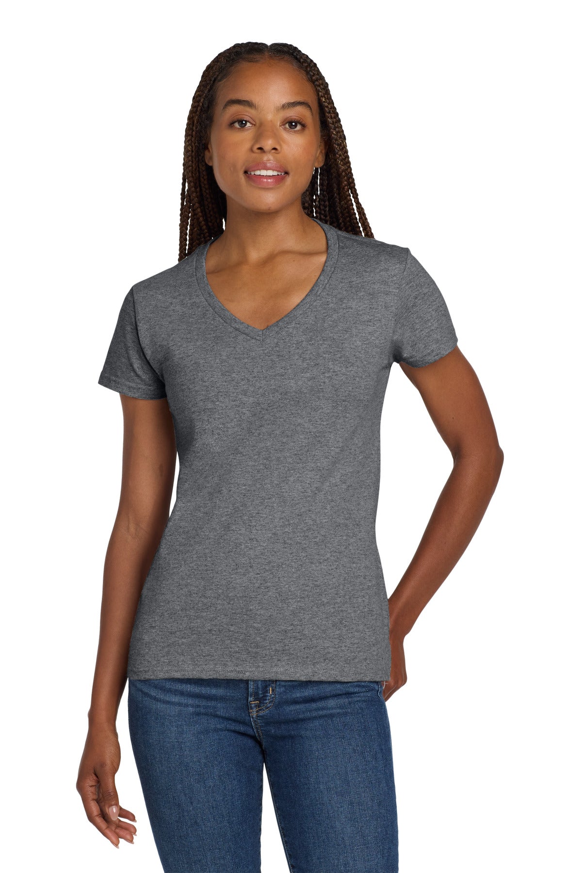 Gildan Women's Heavy Cotton 100% Cotton V-Neck T-Shirt - Graphite Heather