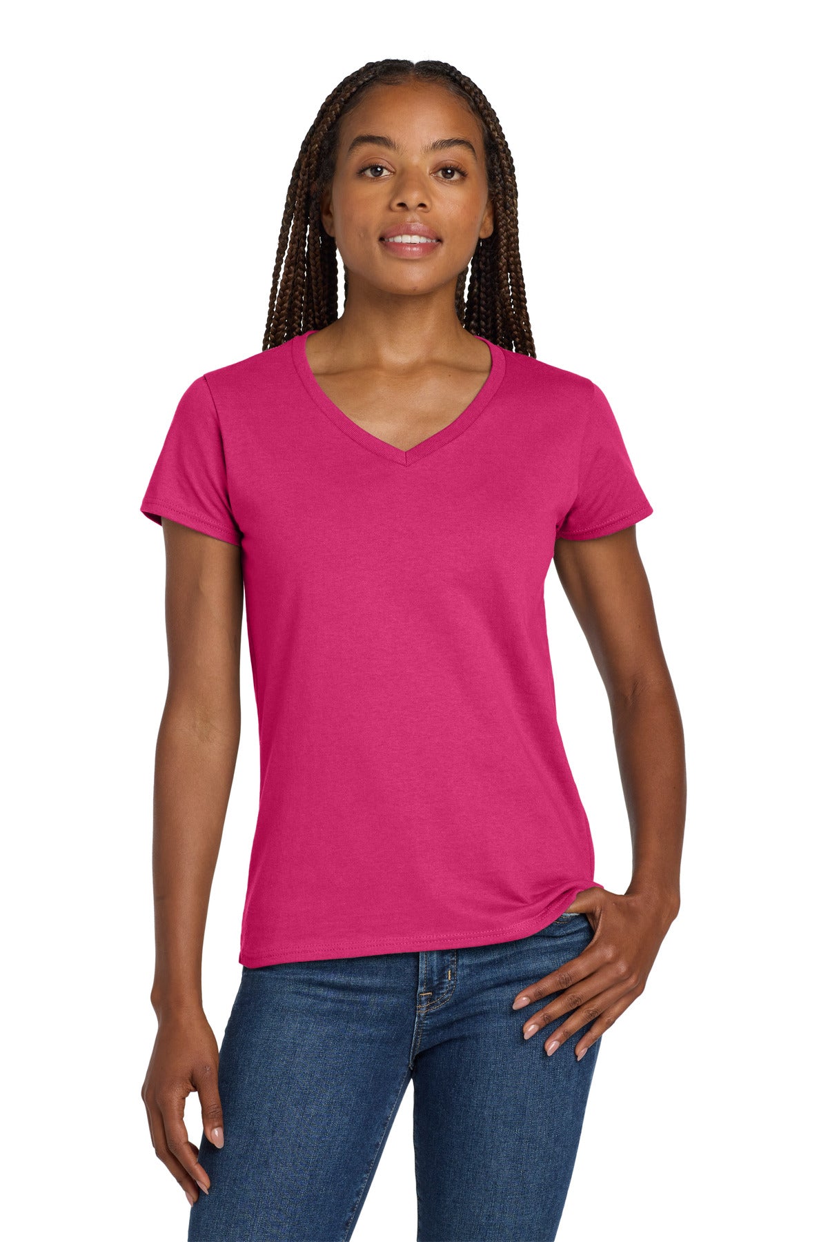 Gildan Women's Heavy Cotton 100% Cotton V-Neck T-Shirt - Heliconia