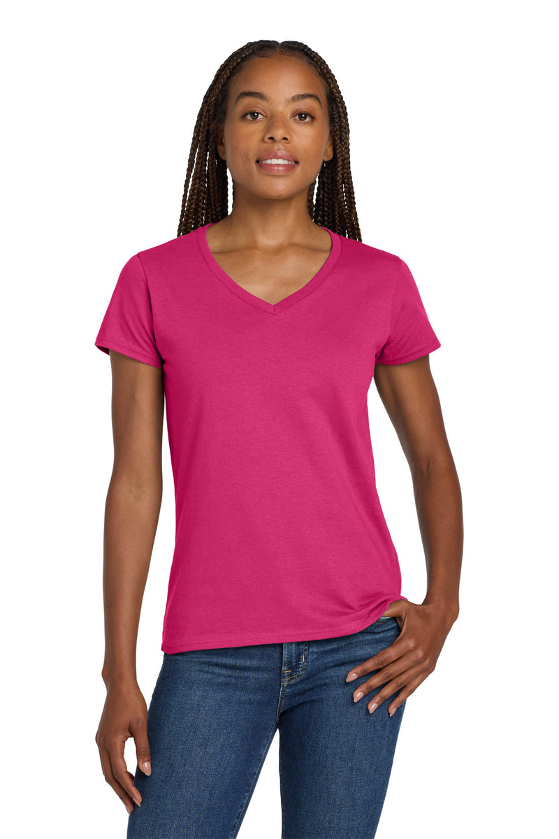 Gildan Women's Heavy Cotton 100% Cotton V-Neck T-Shirt - Heliconia