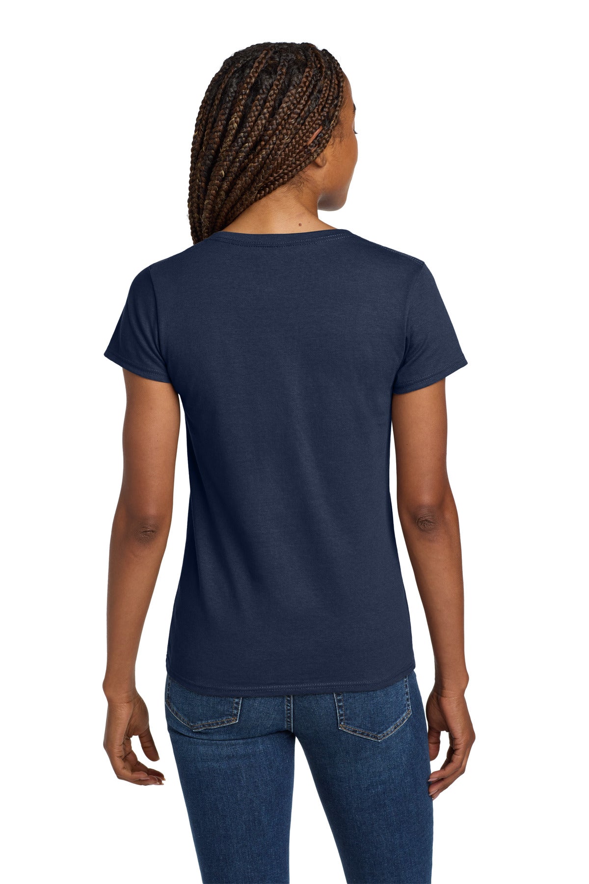 Gildan Women's Heavy Cotton 100% Cotton V-Neck T-Shirt - Navy