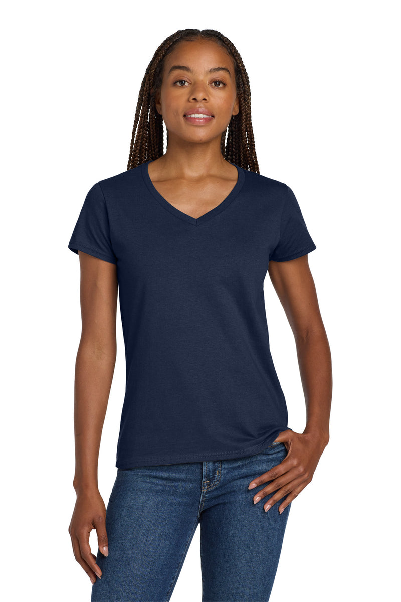 Gildan Women's Heavy Cotton 100% Cotton V-Neck T-Shirt - Navy