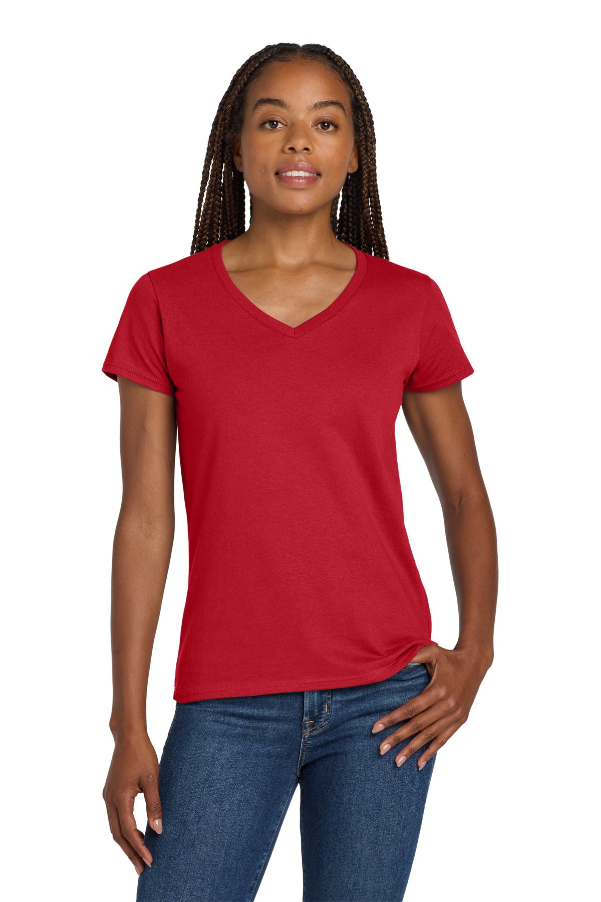 Gildan Women's Heavy Cotton 100% Cotton V-Neck T-Shirt - Red