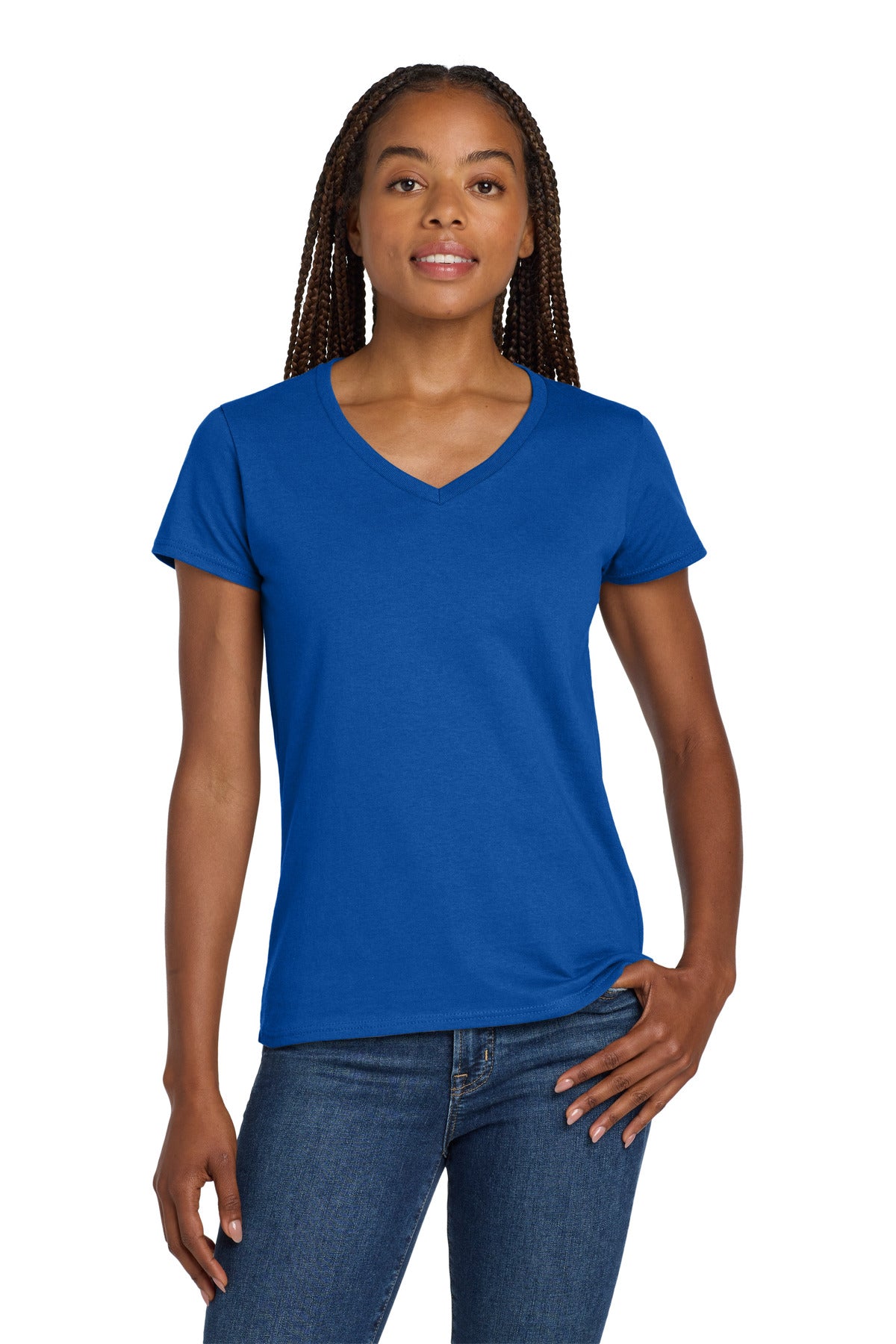 Gildan Women's Heavy Cotton 100% Cotton V-Neck T-Shirt - Royal