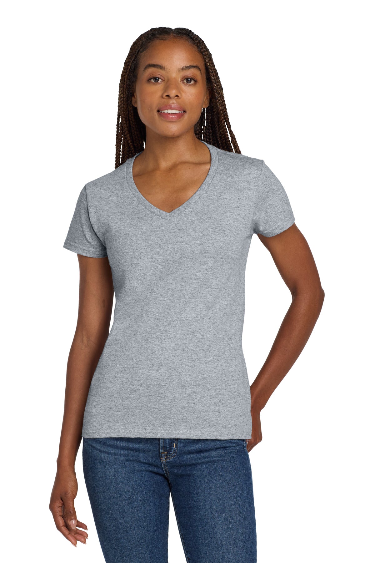 Gildan Women's Heavy Cotton 100% Cotton V-Neck T-Shirt - Sport Grey