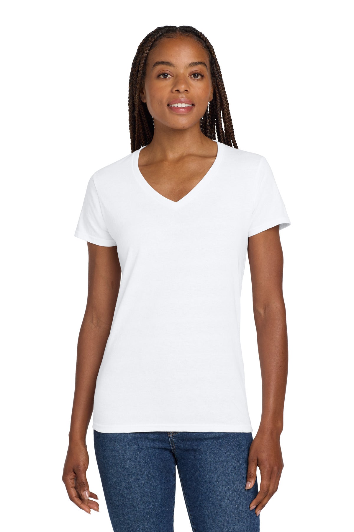 Gildan Women's Heavy Cotton 100% Cotton V-Neck T-Shirt - White