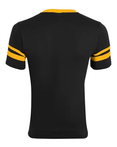 V-Neck Jersey with Striped Sleeves - Black/ Gold