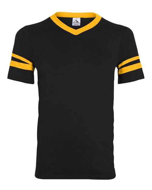 V-Neck Jersey with Striped Sleeves - Black/ Gold