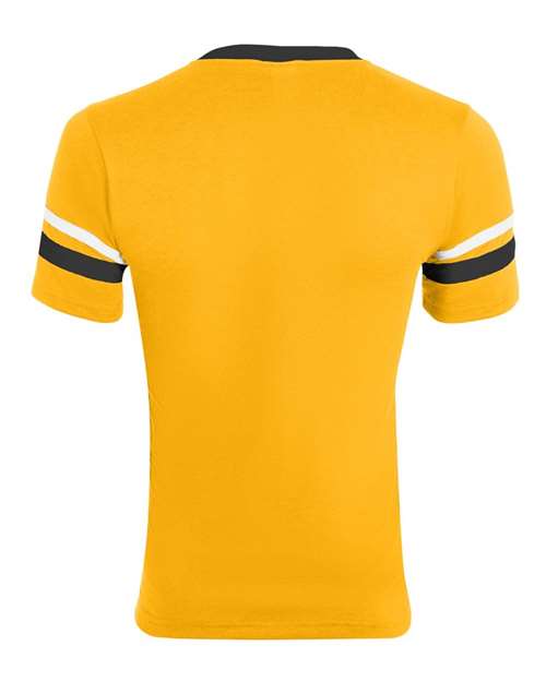 V-Neck Jersey with Striped Sleeves - Gold/ Black/ White