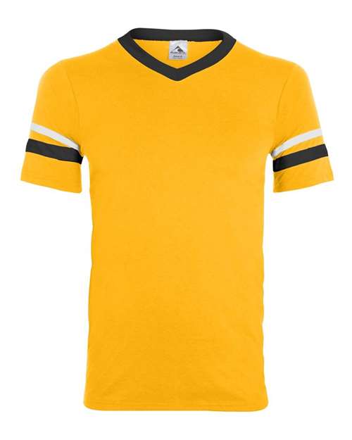 V-Neck Jersey with Striped Sleeves - Gold/ Black/ White