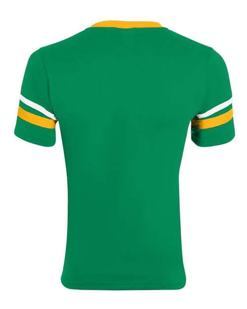 V-Neck Jersey with Striped Sleeves - Kelly/ Gold/ White
