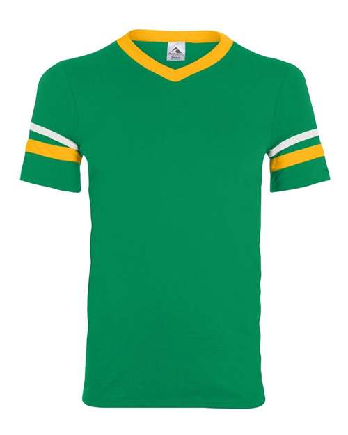 V-Neck Jersey with Striped Sleeves - Kelly/ Gold/ White