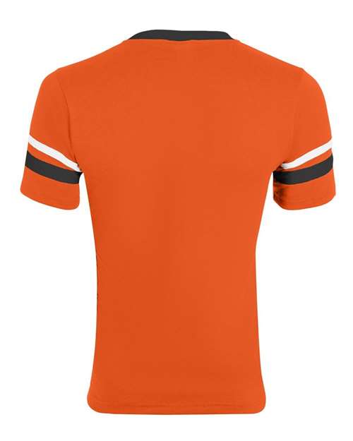 V-Neck Jersey with Striped Sleeves - Orange/ Black/ White