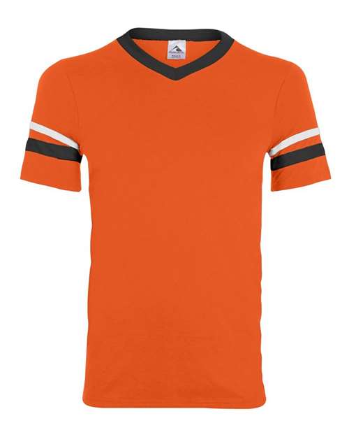 V-Neck Jersey with Striped Sleeves - Orange/ Black/ White