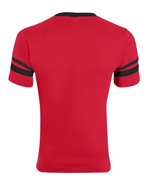 V-Neck Jersey with Striped Sleeves - Red/ Black