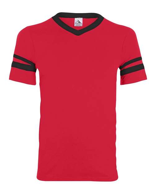 V-Neck Jersey with Striped Sleeves - Red/ Black