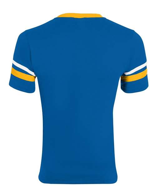 V-Neck Jersey with Striped Sleeves - Royal/ Gold/ White