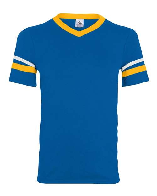 V-Neck Jersey with Striped Sleeves - Royal/ Gold/ White